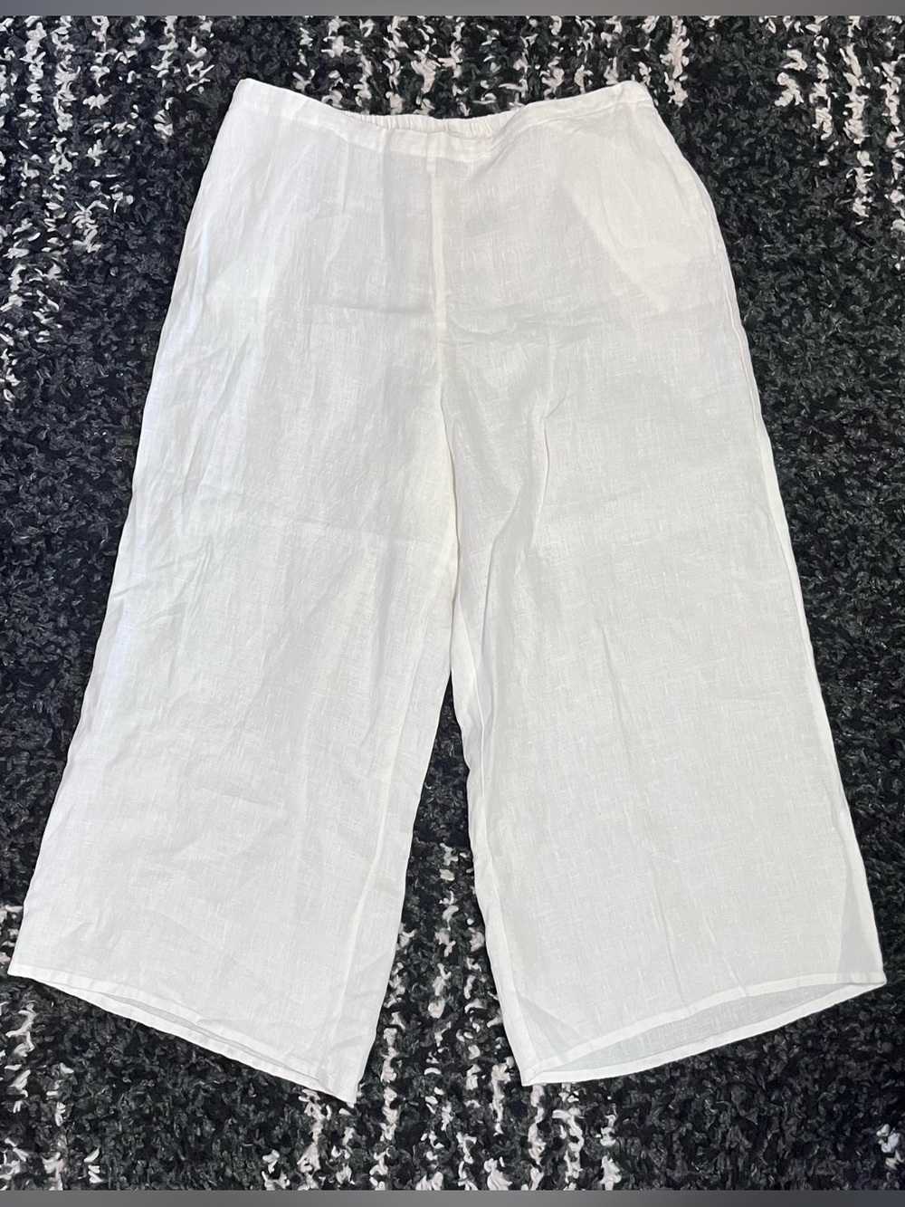 FLAX White 100% Linen Cropped Wide Leg Pants Size L